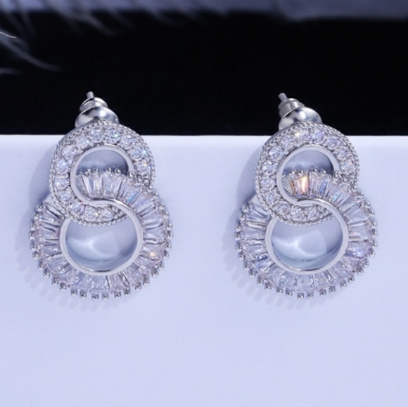 Sparkling Circle Cubic Zirconia Diamond Earrings - Picture 6 of 6